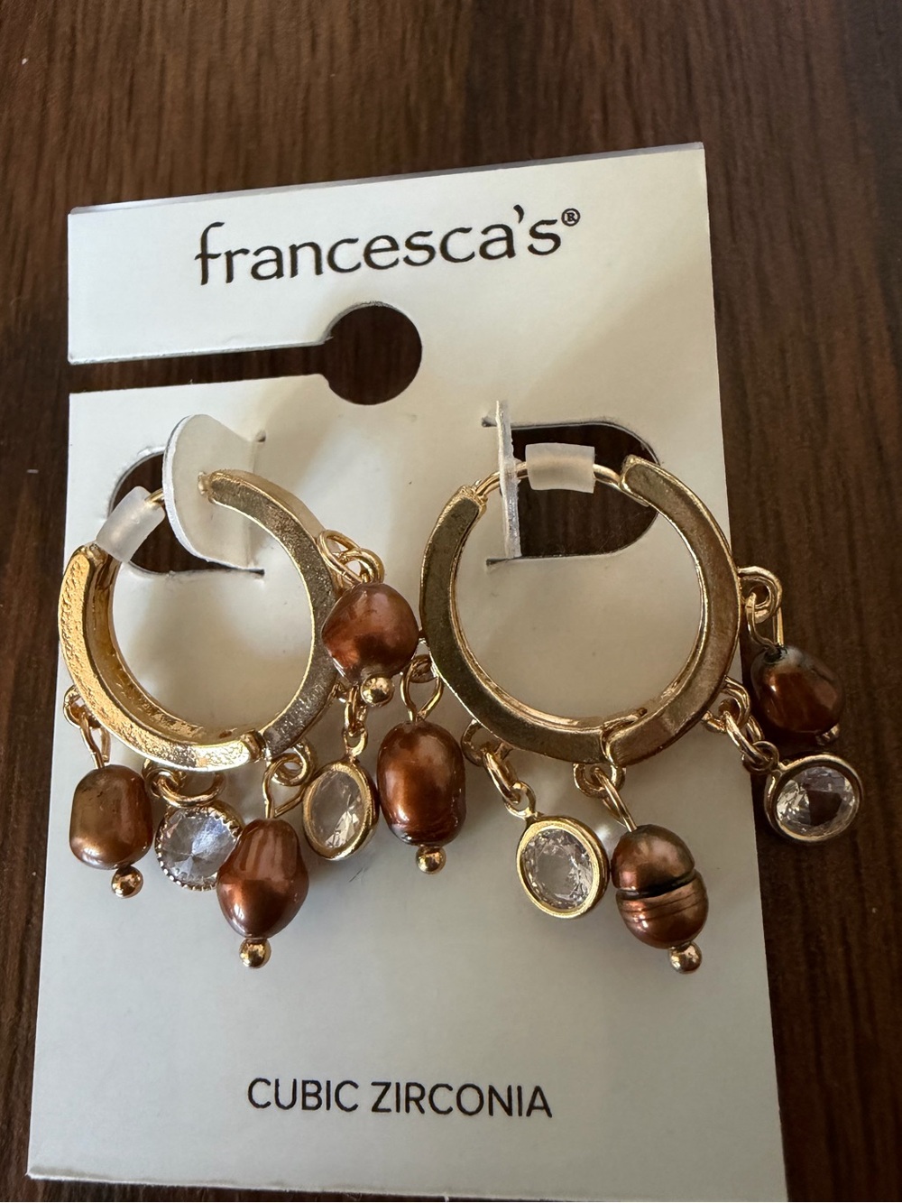 Francesca's  Gold Hoop Earrings with Brown Beads
